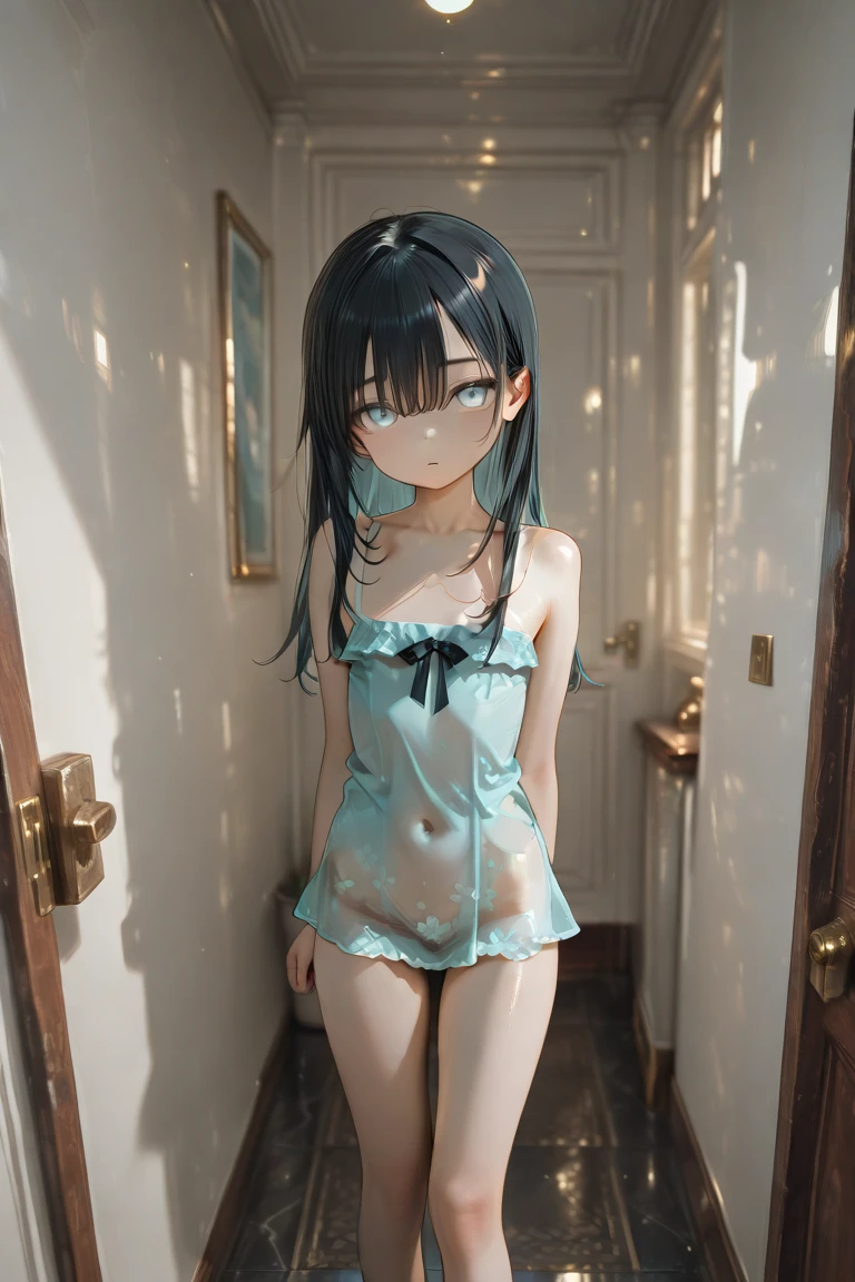 1 girl, solo, solo focus, cowboy shot, People photography,, bob hair,Half Aqua, Half Green, ((brown hair)), (Yellow hair), (gradation hair :1.5), Curly/kinky hair, ((pink eyes)), Super detailed細な目, that's why, (Caramel Black Skin:1.1), (Small TI quality, Super detailed,bedroom,show one's side,hide the chest with your hands,Barely,open your legs,Massage(´-`*)ヘ(´∀`ヘ)モミモミ