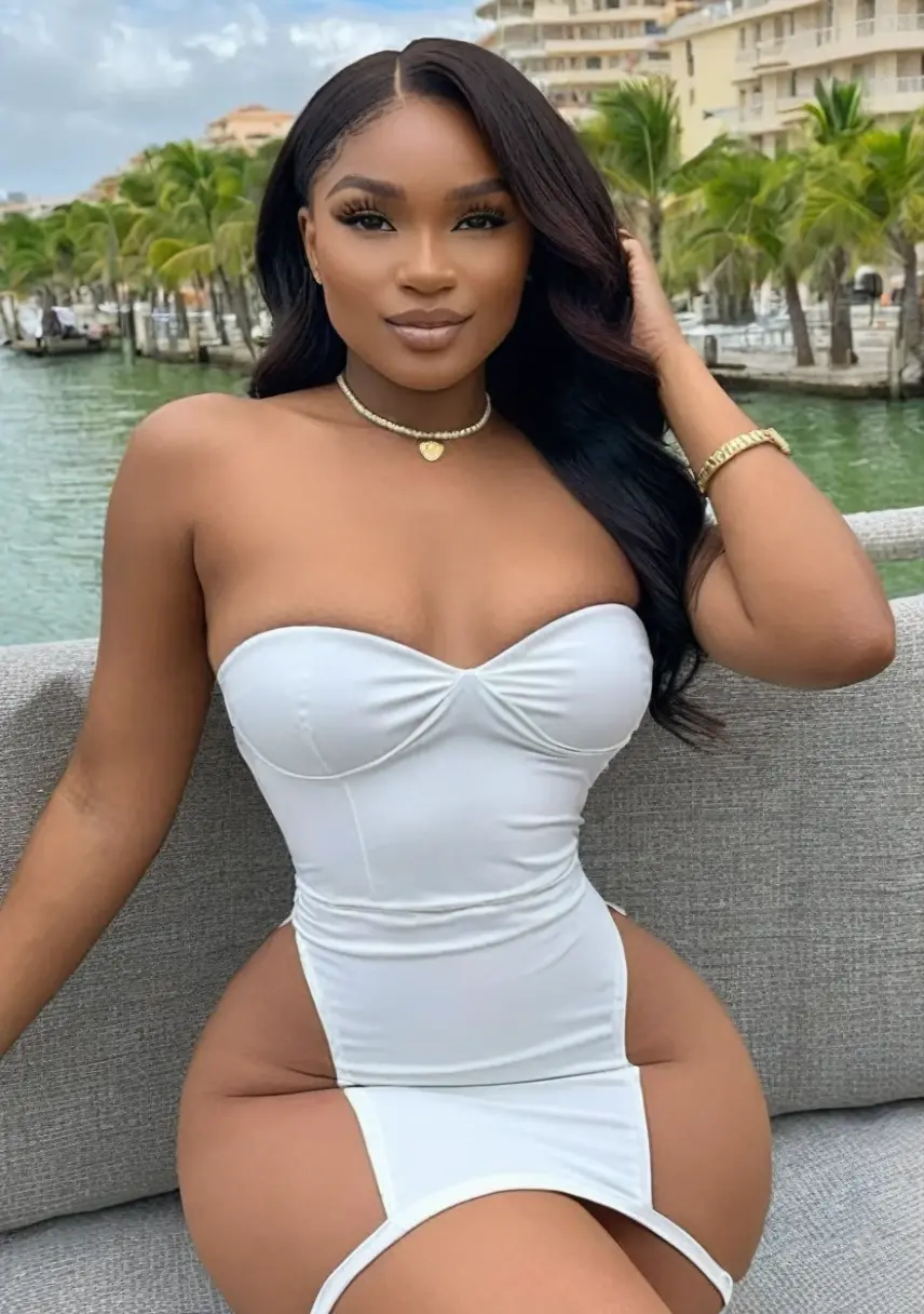 Linda, muito linda, Gorgeous 50-year-old beautiful American black mature lady. olhos azuis, de cabelos brancos, mulher espetacular (corpo inteiro 1.3) de seios volumosos, mulher com boca MUITO sensual, cabelo curto e branco, quadril largo, Curvilinea, bunda muito grande, fotografada em 8k, 3D-rendering, lifelike lighting, vestida num short branco, mulher negra, mulher preta, mulher afro-americana, Mulher negra, mulher de 50 anos de idade,