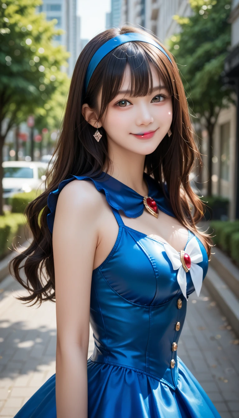 bright表情、Photorealistic:1.32、highest quality、超A high resolution、最も美しい日本のgirlの写真、Cute and beautiful face details、Small Face、美しいbangs、14 years old、Radiant, fair, glowing skin、Hair gets tangled in the face、(girl1people:1.3)、顔まで伸びるbangs、bangs、Hair between the eyes、Attractive brown silky hair、bright、Her clear eyes shine charmingly、Dynamic pose、highest quality、Disorganized、((The cutest girl in the world))、日本people、((Mini dress with ribbon:1.3))、Newest Brands、Korean Fashion、(Side ponytail hair:1.3)、(Tie with a thin ribbon)、Nice and cute、An innocent smile、nice smile、Cleavage、(Large Breasts:1.3)、(Posing cutely:1.3)、Brown Hair、Small waist、Detailed beautiful eyes、View your viewers、Upper Body、Close-up of face、Front view、