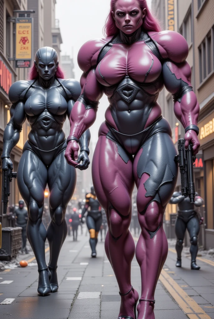 (1 girl), (cara delevingne), young girl, masculine physique, seductive face, seductive look, long pink hair, perfect muscular body, super skinny legs, latex pants, sissy, femboy, (huge muscular arms:1.45),