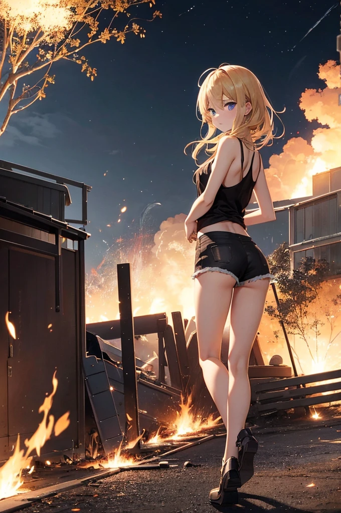 Giantess with firm , long sexy legs, yellow hair and in a bikini is lying on the ground, while the city at her feet burns in flames from the destruction she has caused, while tiny people climb on her body to have sex with her. Giantess, goddess, macrophilia, curvaceous body, hentai, fetish, sexy legs, bikini, high heels, high quality