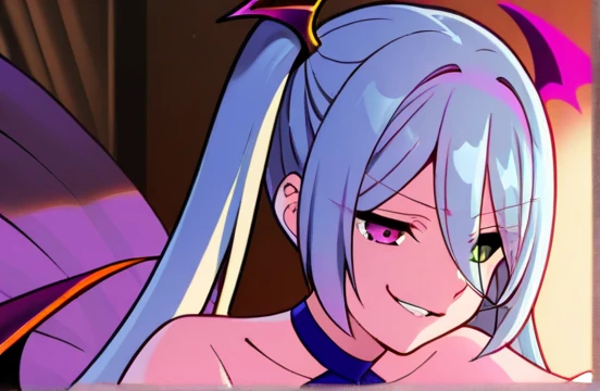 masterpiece, best quality, shion tensura slime, looking at viewer, large breasts, upper body, portrait, seductive smile, put your hands behind your head, armpits, armpits visible, sweaty armpits, wearing red chinese dress, ponytail hair,