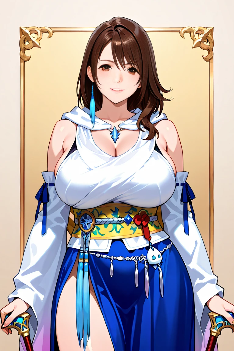 Brown Hair, 1girl, 独奏, blush, lipstick, long hair, masterpiece, best quality, highly detailed, fantasy , a anime girls in armored dress holding a sword
posing for a picture, evil smile, smile, open mouth, breastplate with open cleavage, cleavage, warrior
outfit, ecchi anime style, anime girls, ecchi style, (nsfw) not safe for work, ecchi, digital anime art!!, in
anime style, official artwork, visual novel cg, beautiful anime girl, anime style 4 k , loincloth, exposed
belly, exposed navel, exposed midriff, exposed lower belly, pencil skirt armored, castle,inside castle