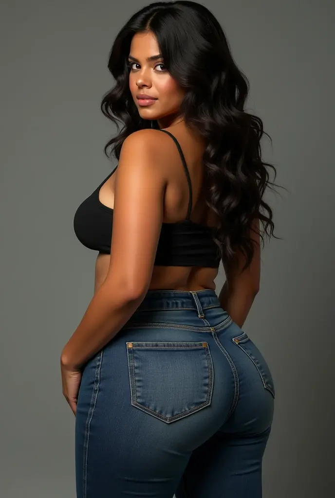 Latina bbw big ass in tight jeans with cropped top tight on boobs