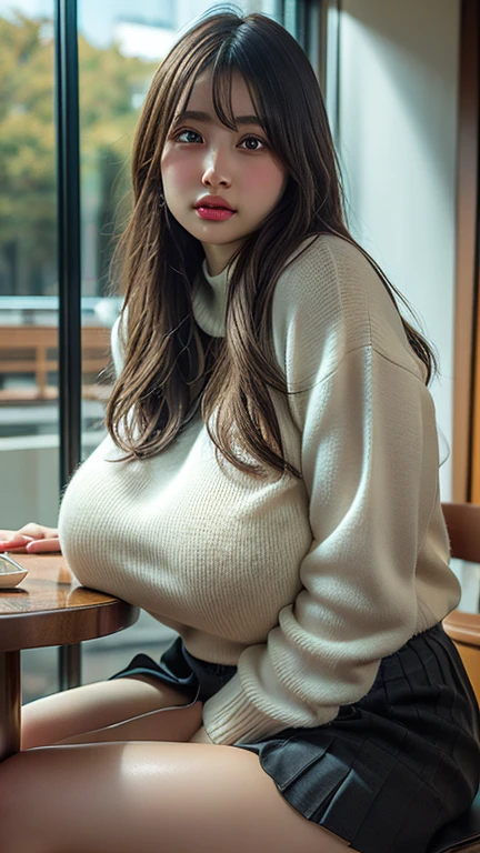 Wanita chubby dengan memakai gaun model turtleneck, pipi tebal chubby, leher tebal, payudara besar, lengan tebal chubby, ketiak basah, kulit putih halus lembut, rambut pendek sebahu, belahan dada lebar, perut gemuk,, paha chubby... Memakai sepatu kets warna merah, full body, random poses front camera, voluptuous body, paha besar, lengan besar, pinggul lebar 