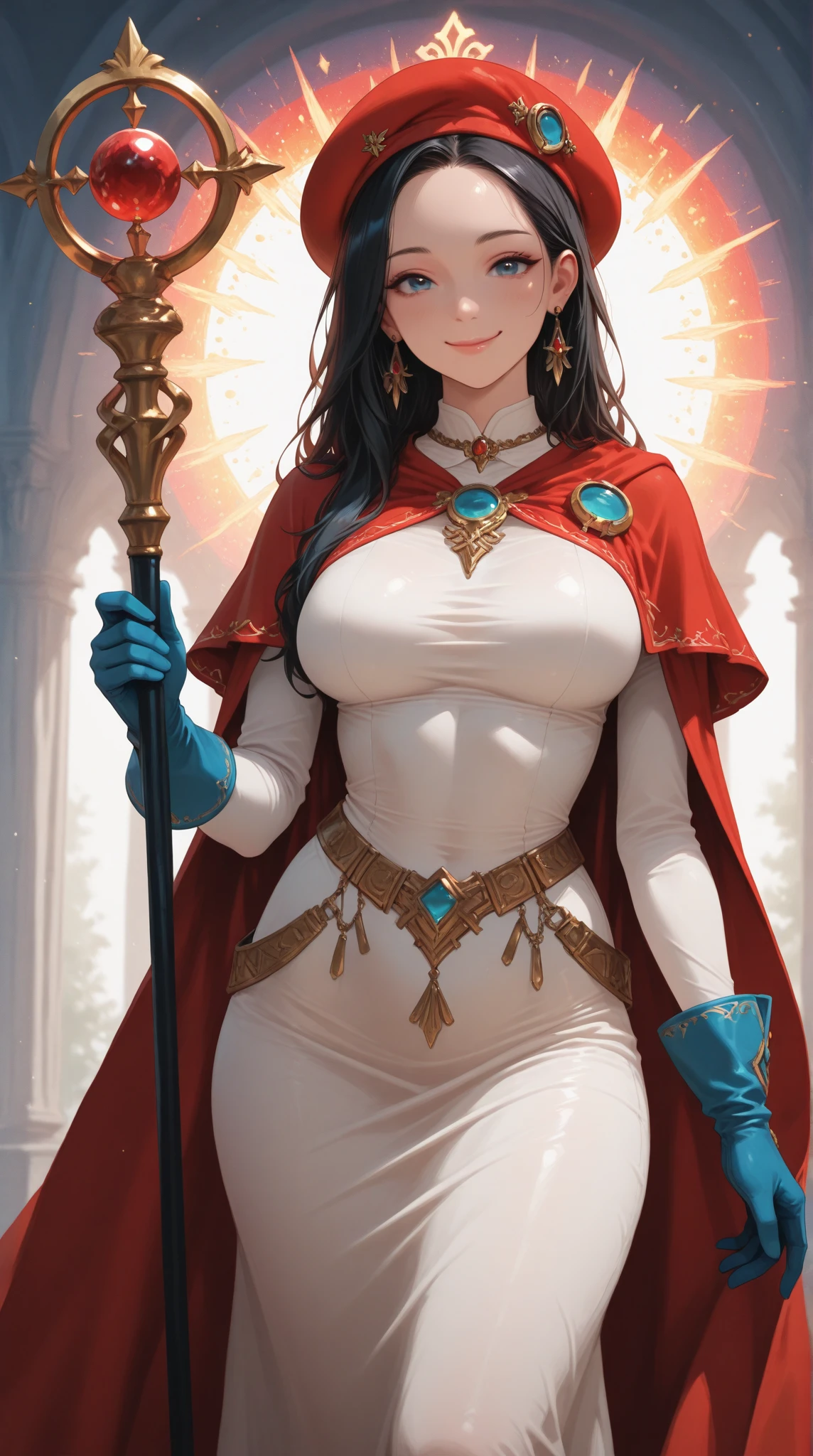Big-breasted girl with a full view of her pussy,Sexy poses,Arcaniic smile,background white,(Medieval soldier),(Mucha in the background)
