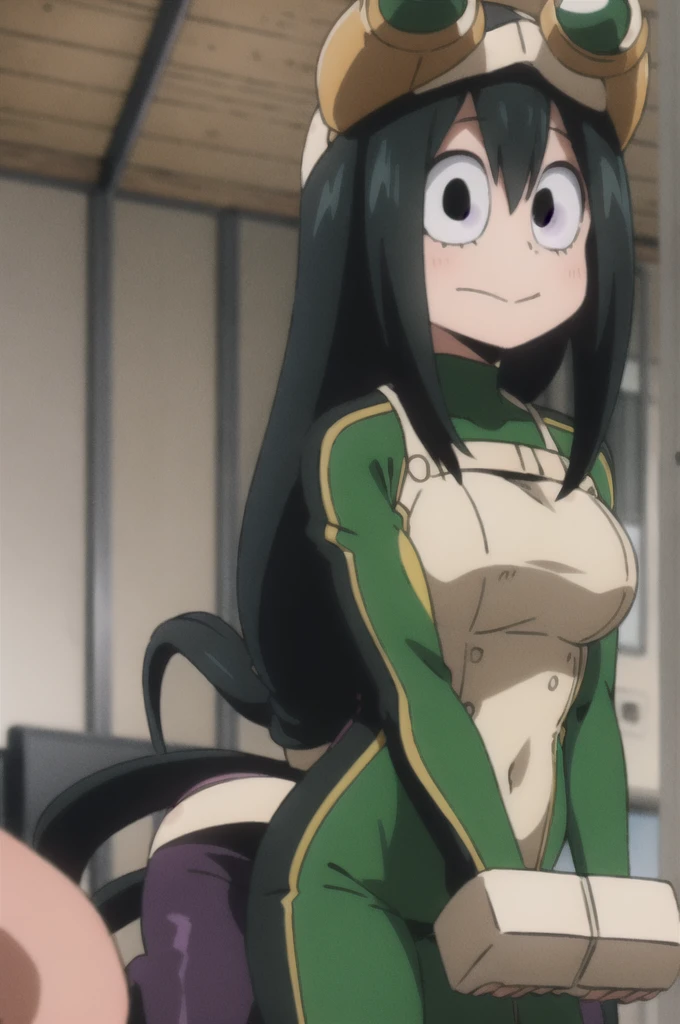 asui_tsuyu 1girl, solo, goggles, superhero, long hair