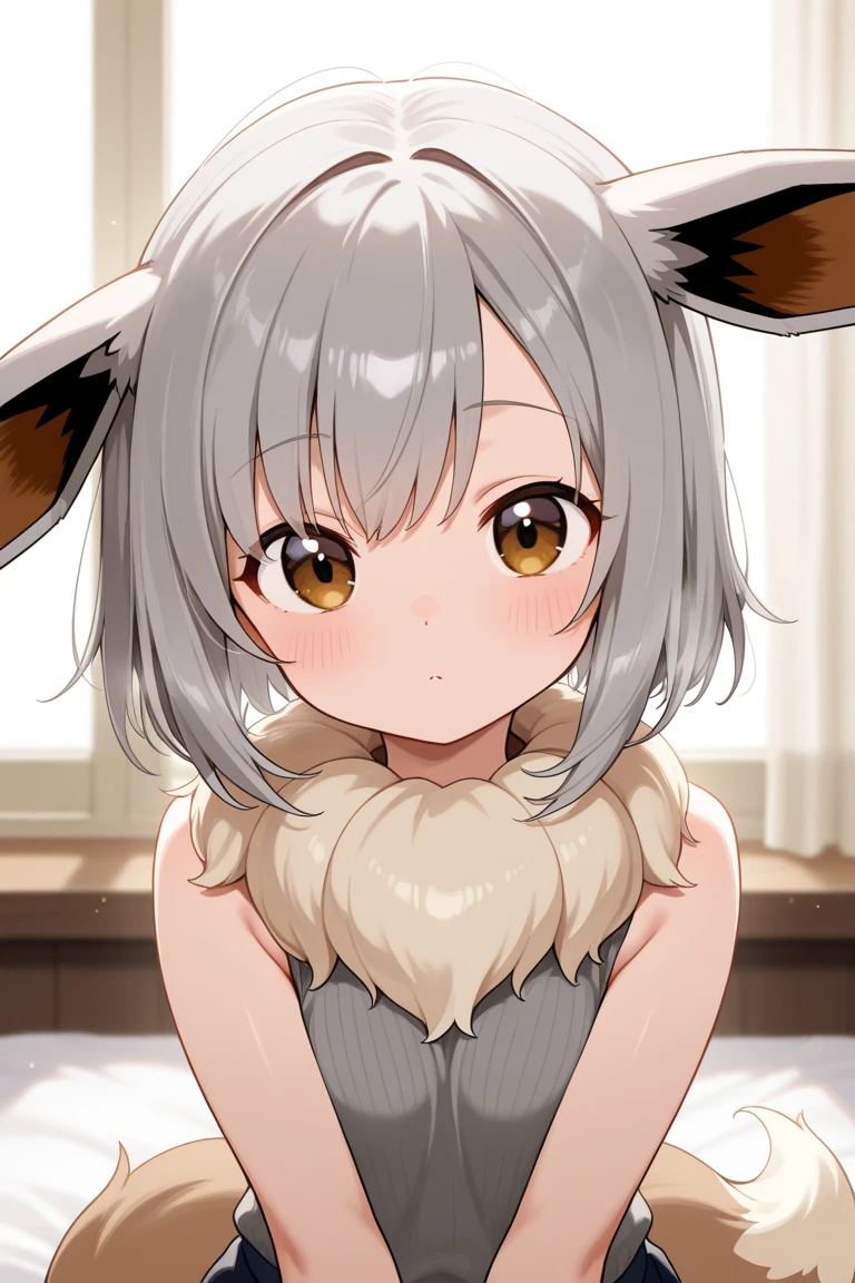 Anime girl with cat ears and pink skirt posing for a photo, she has dark gray hair with long braids, dwarf girl, bottom view, blushed, no panties, I see your pussy, sitting on the wooden floor next to the wall, spread and raised her legs, legs raised up, squats, small pussy, close-up, spreads pussy with his hand, her pussy is wet, She's pleased, water flows from her pussy, she fell asleep, She's asleep, tight pussy