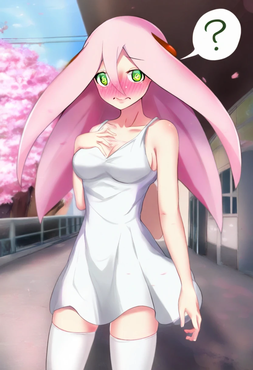 score_9, score_8_up, score_7_up, solo, 1girl, woman, fiz (/fizintine)/, pink hair, hair bun, bunny ears, smile, on knees, white thighhighs, pink dress, sleeveless dress, waving, white background, looking at viewer, dynamic angle, black eyes, by fizintine, <lora:Fizintine_Art_Style_Pony_DIffusion:1>