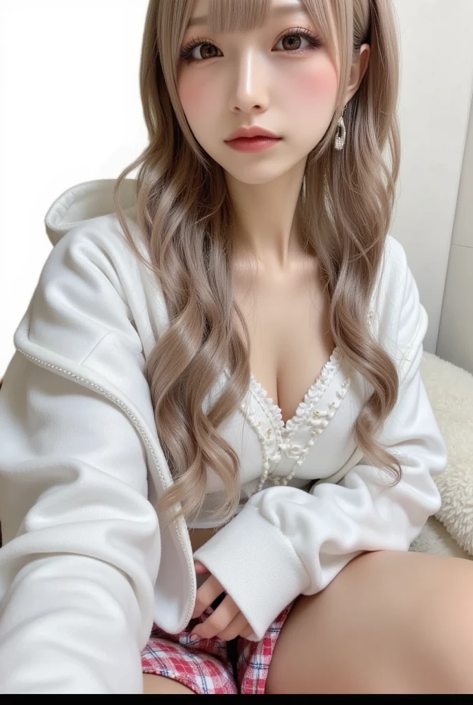a close up of a woman with long hair wearing a white top, Gorgeous young Korean woman, beautiful Korean women, Beautiful young Korean woman, ulzzangs, Korean Girl, Young adorable Korean face, 8K selfie photo, Smooth white tight clothes suit, jaeyeon nam, sakimichan, wan adorable korean face, Hot with shining sun