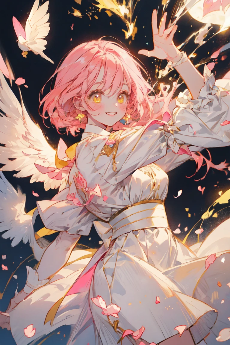 18 year old beautiful girl, masterpiece, best quality, 8K animation, detailed fingers, precise fingers, not unnatural hands, illustration, 1 girl, solo, pink bob cut, gold crown, flower hair ornament, sagging eyes, red mini skirt, YUI