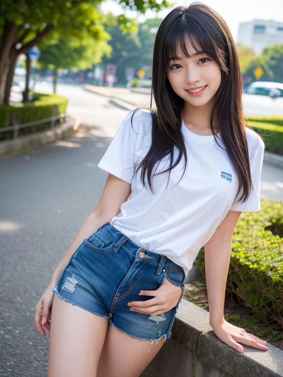 A standing girl whose whole body is reflected、highest quality、face focus、soft light、(written boundary depth)、ultra high resolution、、JK、naked、(Photoreal:1.4)、RAW photo、(On the knee:1.4)、Standing position, (full of embarrassment、laughter:1.1)、(brown eyes)、detailed beautiful face、(hair length)、high angle shot、center view、Two arafe Asian women standing in a neon street at midnight、amazingly cute girl、japanese girl、surreal high school girl、high school girl pose、Full body Esbian、nice skin、glowing skin、nice thighs、Shining thighs、shining legs、On the kneeの黒いハイソックス、Japanese high school 、Nogizaka Idol、korean idol、please invite me inside、((Eyes that invite))
