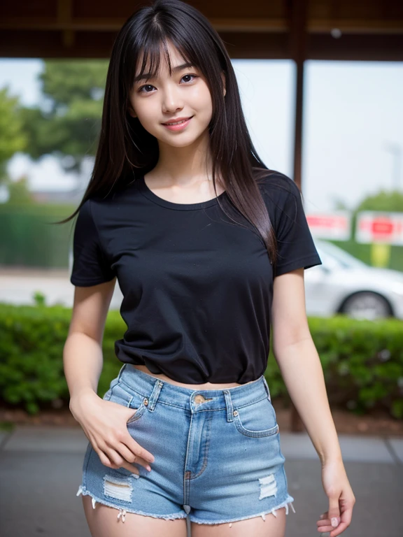 (8k、RAW Photos、top-quality、masterpiece:1.2)、(realisitic、Photorealsitic:1.37)、女の子1人、japanes、20yr old、femele、during daytime、a park、natural soft light、photon maping、Radio City、Dark brown hair、((view from below))、详细的脸、Detailed lips、detailedeyes、More skin、二重まぶた、(huge-breasted:1.4)、(Tight shirt)、(a miniskirt)、Not wearing a bra、((Not wearing panties))、perfectbody、shinny skin、Vibrant poses、(Jumping)、cowboy shot、a smile、Make eye contact with the camera