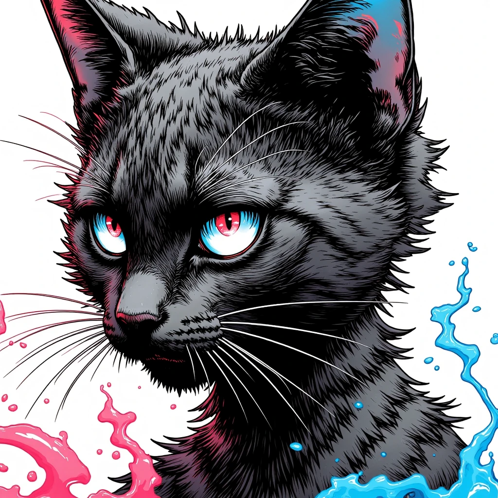 3d Splash art, a cat head, ((white background)), roaring, epic Instagram, artstation, splash style of colorful paint, contour, hyperdetailed intricately detailed , unreal engine, fantastical, intricate detail, splash screen, complementary colors, fantasy concept art, 16k resolution, deviantart masterpiece, oil painting, heavy strokes, paint dripping, splash arts