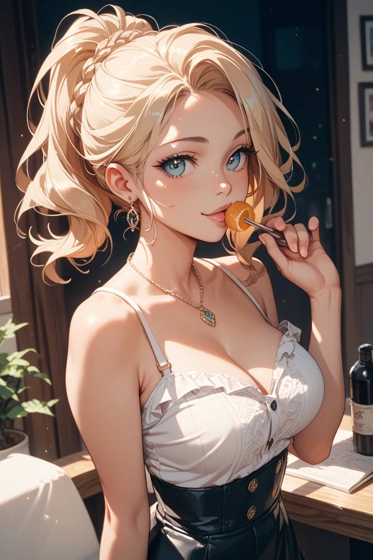 Beauty　Adult women　Provocative face　Tattoo　one person　Blonde Hair　ponytail　Tank top　Big Tits　Abandoned bar　Bourbon　Highest　4K　high quality　high resolution　Precision　Detailed, delicate and high quality expression　Detailed, delicate and high quality eyes　Detailed, delicate and high quality hair　