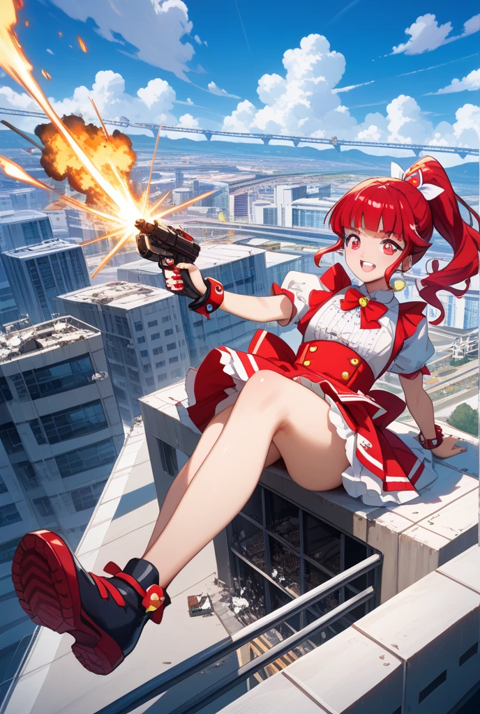 Striding through a busy university campus, the Giantess Goddess with crimson skin and onyx black eyes looms over the buildings. Her hair, a cascade of crimson flames, sets the surroundings ablaze. Normal-sized students and professors scatter, but many are caught and crushed underfoot. She scoops up the survivors, pressing them against her crimson curves, their struggles amplifying her pleasure.

