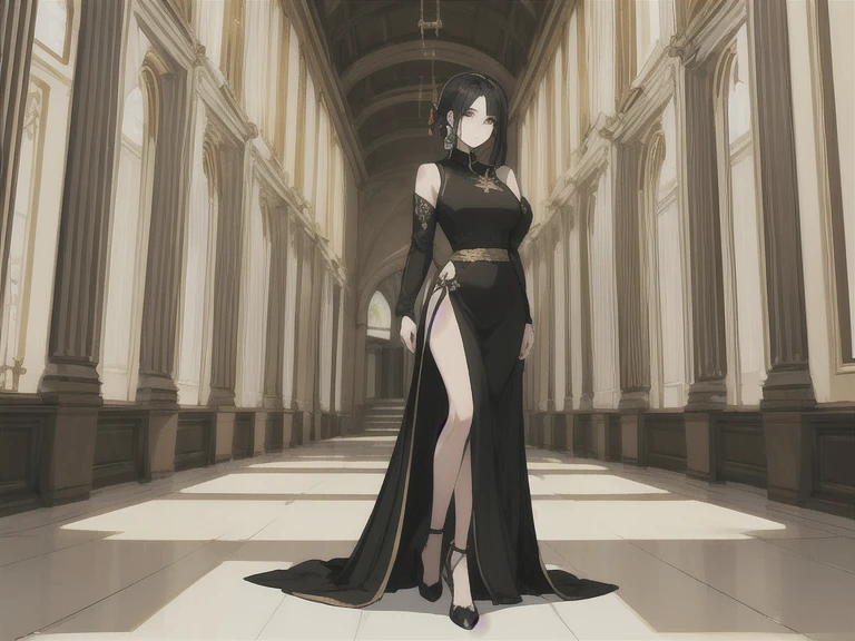 Goth, huge chest, tall woman, long dress, long dress, body of venus, mature female,1character?girl