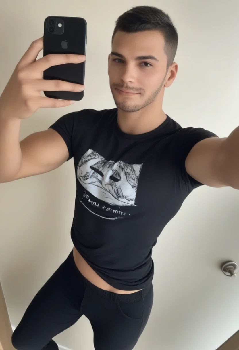 homem arafiado tirando uma selfie no espelho com um telefone celular, wearing loose pants, jeans e camiseta, loose clothes and hat, vestindo shorts e camiseta, foto de corpo inteiro, vestindo uma camisa e um jeans, jeans folgados, folgado, wearing pants and t-shirt, vestindo pescador 🧥, foto do look, vestindo roupas casuais