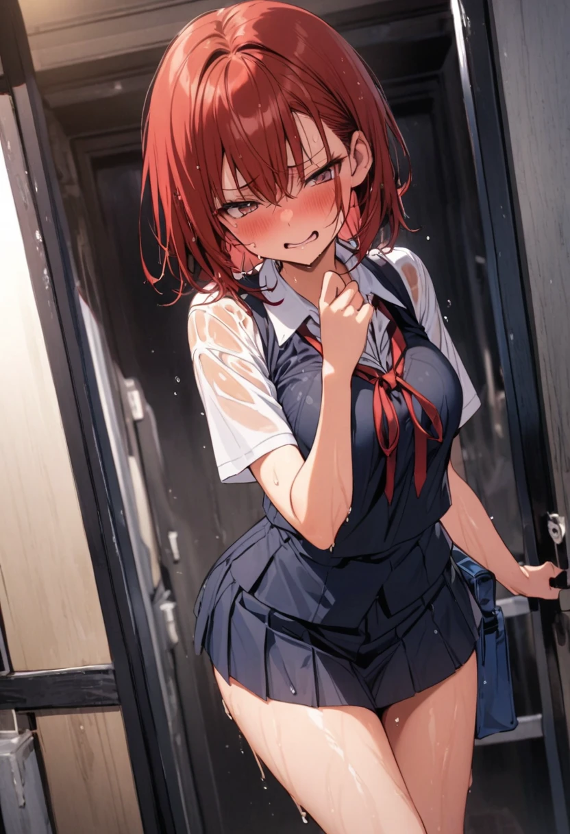 Rio, Super Blackjack、Red Hair、Short Hair、((school uniform))、((pantyhose))、mini skirt、Photo from below、Medium chest、((shower room))、Rio・デ・カーニバル、((Get wet all over))