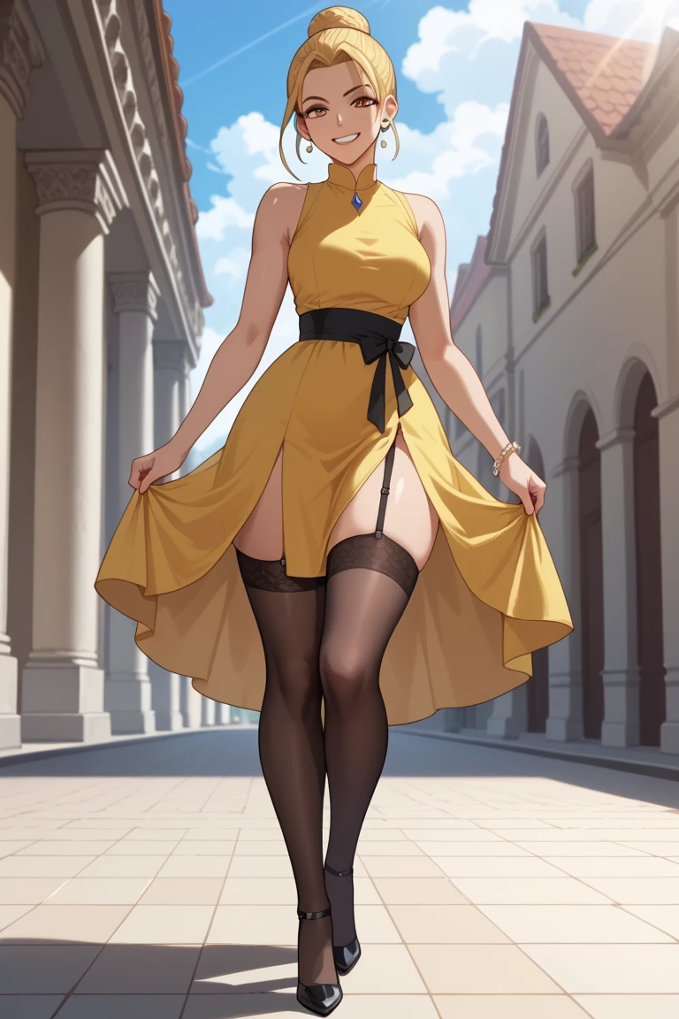 {{{masterpiece}}}, {{{best quality}}}, {{ultra detailed}}, {{an extremely delicate and beautiful}},(nsf), (Best quality, 8k, 32k, Masterpiece, UHD: 1.2), Beautiful girl photo, Top quality, Best quality, Realistic, Unity, Official art, (girl), (Best princess in the world: 1.5), (Dress up princess with many decorations: 1.5), (beautiful tiara :1.3),(smile:1.3),(sweaty skin:1.5),black hair,(very short hair:1.3),(on the palace balcony:1.3),(full body: 1.2),(mini skirt lift by myself: 1.7), (mini skirt), (very short yellow dress) (photo in panties), (without panties: 1.3), (summer panorama: 1.5), (from below: 1, 5), (view from below: 1.5)