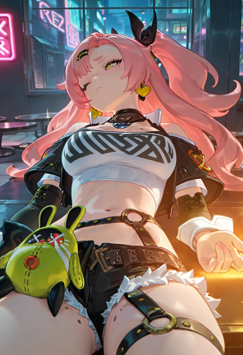 1 Splatoon girl,,(8k, highest quality, masterpiece:1.2), (Realistic, photo-Realistic:1.37), Super detailed,Beautifully detailed skies,(Red nose),Beautiful fine details,gigantic breast,The body is slim,
((Full shot from the front)),(highest quality),((Very delicate and beautiful)),Cleavage，Cover your chest,Cinematic Light,(1. Machine Girl),alone,((Upper body hanging by wire)),((Hanging with wire and tube)),(Machine made joints:1.2),((Mechanical Limbs)),(Blood vessels connected to tubes),(Mechanical vertebrae attached to the back),((Attaching a mechanical cervical vertebra to the neck)),(Sitting),(Cover your chest),(Wires and cables around the neck:1.2),(Overhead wires and cables:1.2),(Character Focus),SF,
plump,Short tentacle hair,boredom ,Knee pillow,panoramic,(((whole body))),No bra,See through,
Golden metallic tentacle hair,Golden Eyes,Robber Girl,blush、Red lips,smile、compensate,Realistic,Fashion Girl, Vivian, Dataset,Reel mechanism,