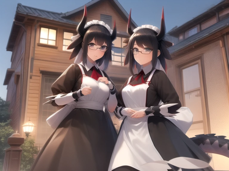 solo,1girl(big breast)(masterpiece, best quality:1.2),Ellen Jo,Zenless Zone Zero,alternate costume ,maid, shark tail, (shark girl:0.5), short hair,black hair,red eyes, tail, pantyhose,multicolored hair, black footwear, short sleeves, apron, wrist cuffs, maidheaddress, stockings, nyantchaellen joe, black hair, red hair,colored inner hair, multicolored hair, (red eyes:1.3), red hair, short hair, two-tone hair,apron, black pantyhose, black shirt, ear piercing,