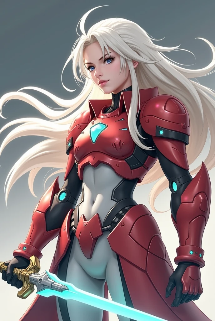 Blonde woman, long straight hair, white skin, red eyes, slender, curvy and toned body, red electric rays coming out of her body, thick beams of energy coming out of her body and affecting the environment