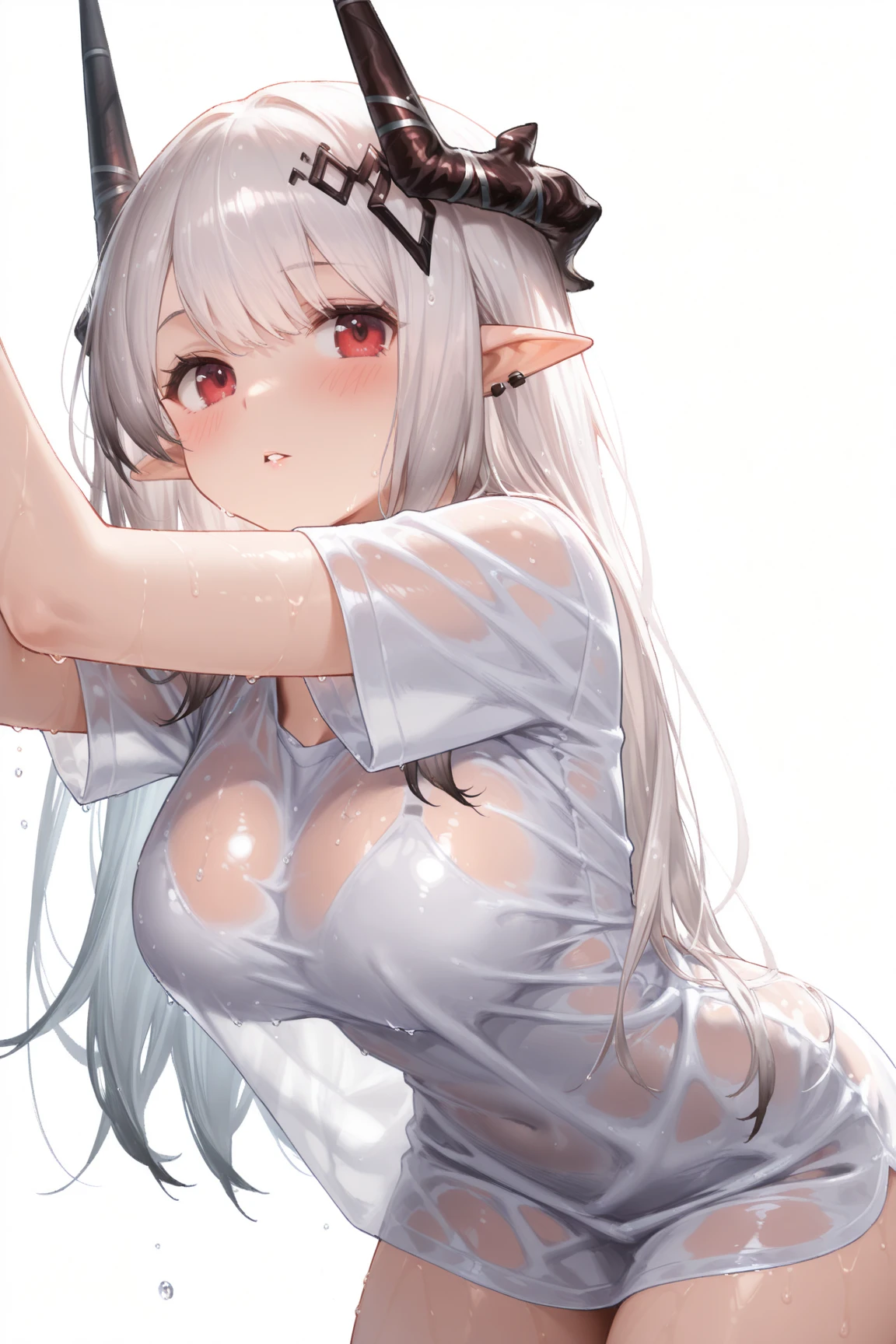 Highest quality, Soft Light, Ultra-high resolution,People Girls, alone, sexy, (Shy face), (Blue eyes), Beautiful face in every detail,(High resolution detail of human skin texture), (very long white hair), break, bed,bra,(Fellatio gestures:1.3), (Open your mouth:1.2),tongue,White Skirt,Sweat,Sigh,Liquid dripping from the mouth