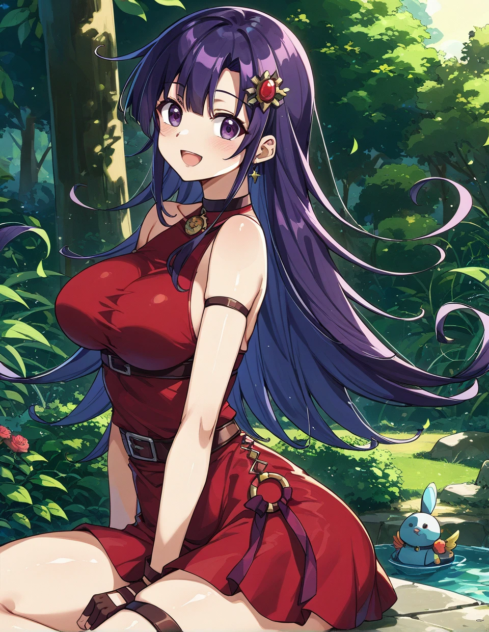 perfect anime, high quality, daki, demon slayer, (huge breasts), flashing, night view, moon background, cherry trees, look a viewers, show pussy,