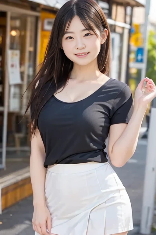 the Extremely Detailed CG Unity 8K Wallpapers、top-quality、ultra-detailliert、​masterpiece、realisitic、Photo Real、extremely detailed cute girl、20yr old、((skirt lift by yourself)))、(Lifted by yourself)、panties on、panties focus、red blush、cparted lips、looking at the viewers、Semi-body shot、(Large crowds)、(in a tokyo street)、(((Excitedly showing off your genitals )))