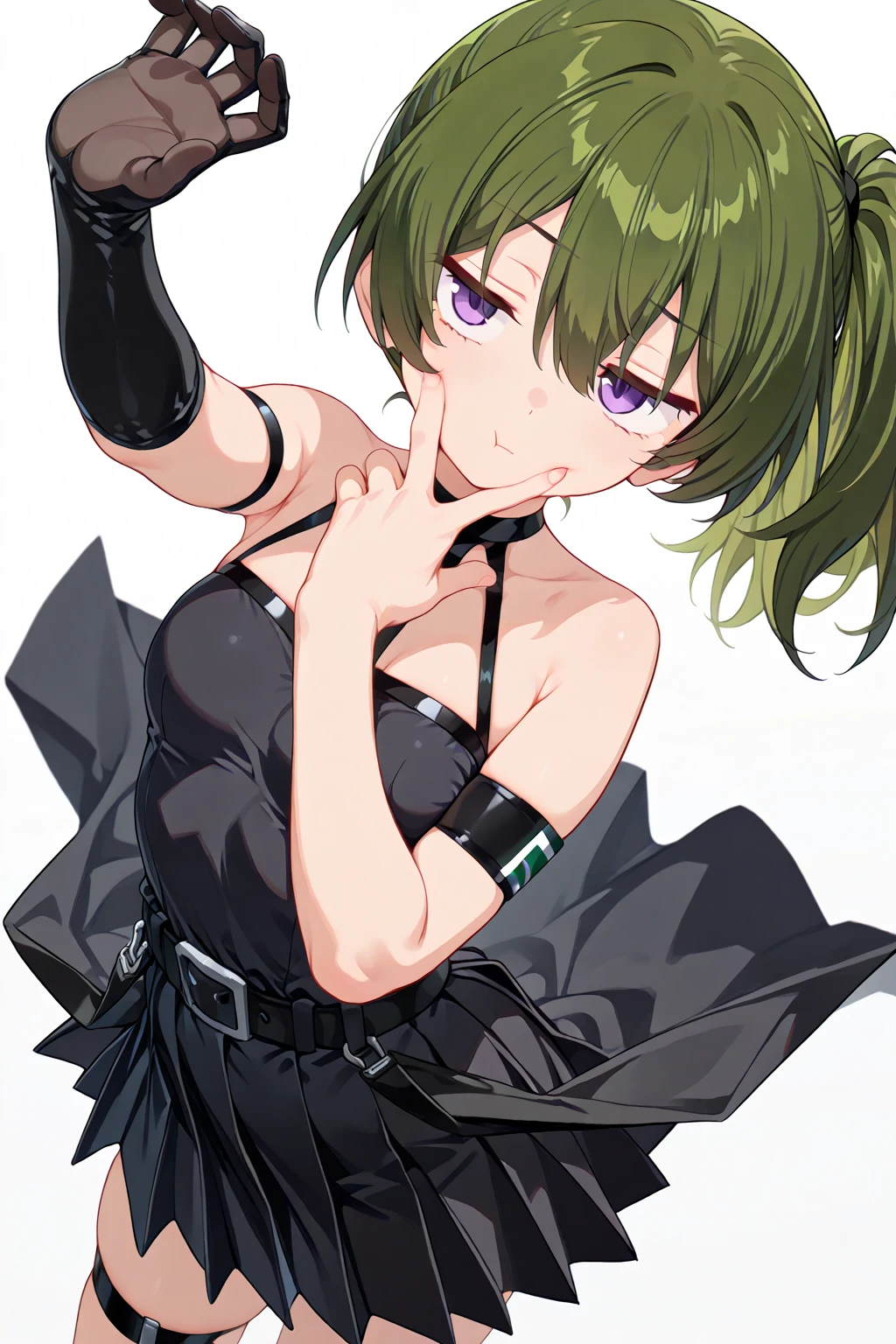 highest quality, masterpiece, (lean forward:1.4), 1 girl, armpit, cleavage, chest apart, enchanting smile, (blush:1.1)