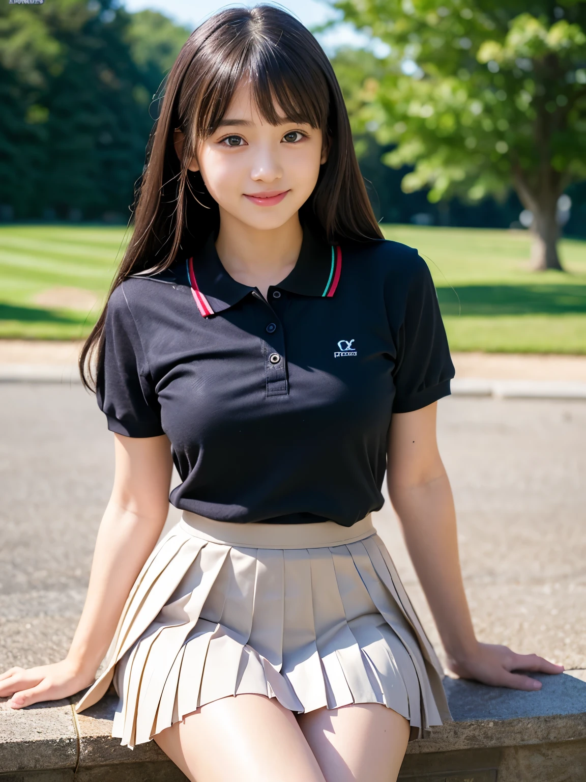 (Realistic、Like a photograph、Live Action、8K, Realistic, RAW Photos, Best image quality: 1.4), Single-lens reflex camera、RAW Photos, Highest quality, Realistic, Very detailed CG Unity 8k wallpaper, Written boundary depth, Cinematic Light, Lens flare, Ray Tracing, Realistic background、Many people々々:1.4、((high school girl:1.4、Polo shirt:1.3、Uniform skirt:1.3)、Big Breasts、Sports bag slung across the shoulder、The straps of the bag pass between the chest)、((Ultra-dense skin))、 female,Cute high school girl、((Girls cheering in the schoolyard、support、(whole body:1.5)、Smiling at school))、Pink inner color hair、short hair:1.2、tie your hair with a hair clip、I like that style、stylish、Very detailed、Pay attention to the details、Perfect outfit、(Sunburned skin)、Beautiful legs:1.1,front