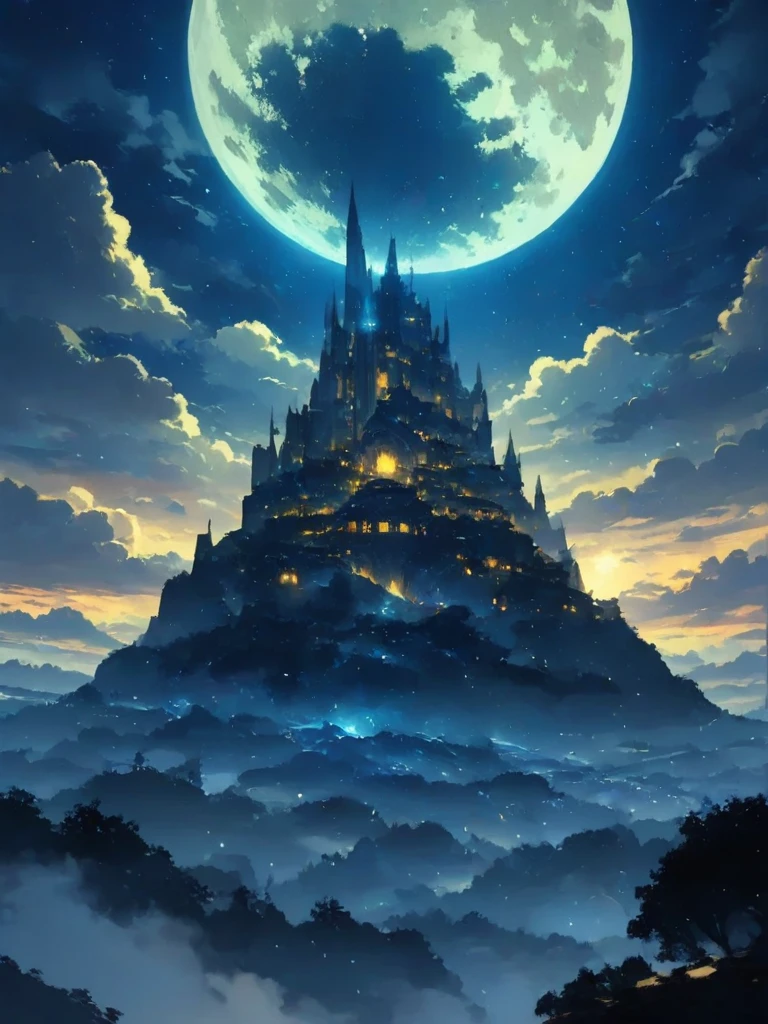 score_9, score_8_up, score_7_up, masterpiece, source_anime,fantastic scenery,Character in front,
A mighty structure in the background,moon night,fantastic light,cloud,fantasy style