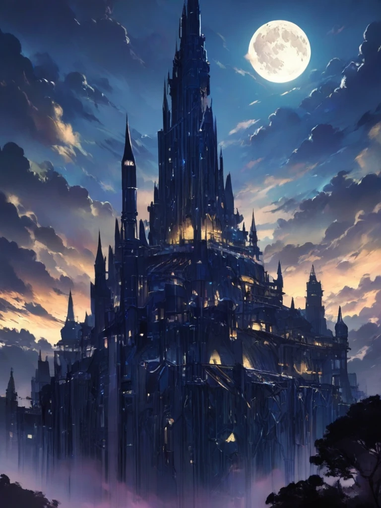 score_9, score_8_up, score_7_up, masterpiece, source_anime,fantastic scenery,Character in front,
A mighty structure in the background,moon night,fantastic light,cloud,fantasy style
