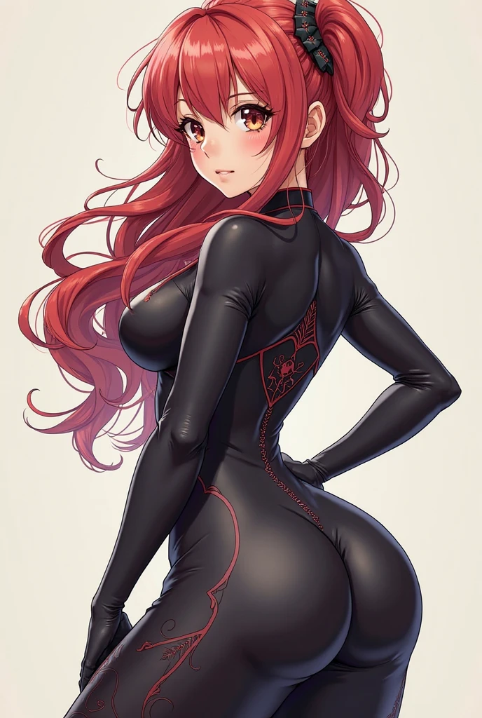 1 girl, realistic, Cutie, red head, 18+, tight, oil, shiny, very shiny, shiny, latex, latex, latex, looking back, green eyes, provocative pose, inviting, kneeling, no shoes