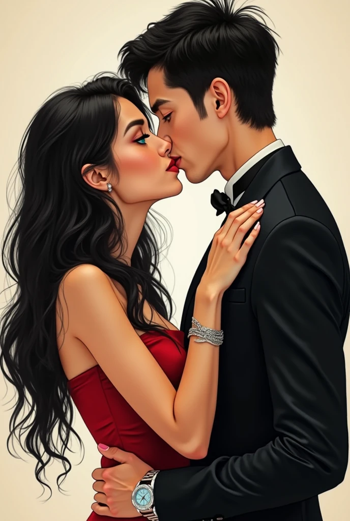 1 girl, 1 boy, beautiful detailed eyes, beautiful detailed lips, extremely detailed eyes and face, long eyelashes, pink hair, white pleated shirt, cracked button on the chest, ???????, black hair, black catsuit, black pants, kissing in car, severe rainy weather, (best quality, 4k, 8k, highres, masterpiece:1.2), ultra-detailed, (realistic, photorealistic, photo-realistic:1.37), illustration, vivid colors, studio lighting, professional