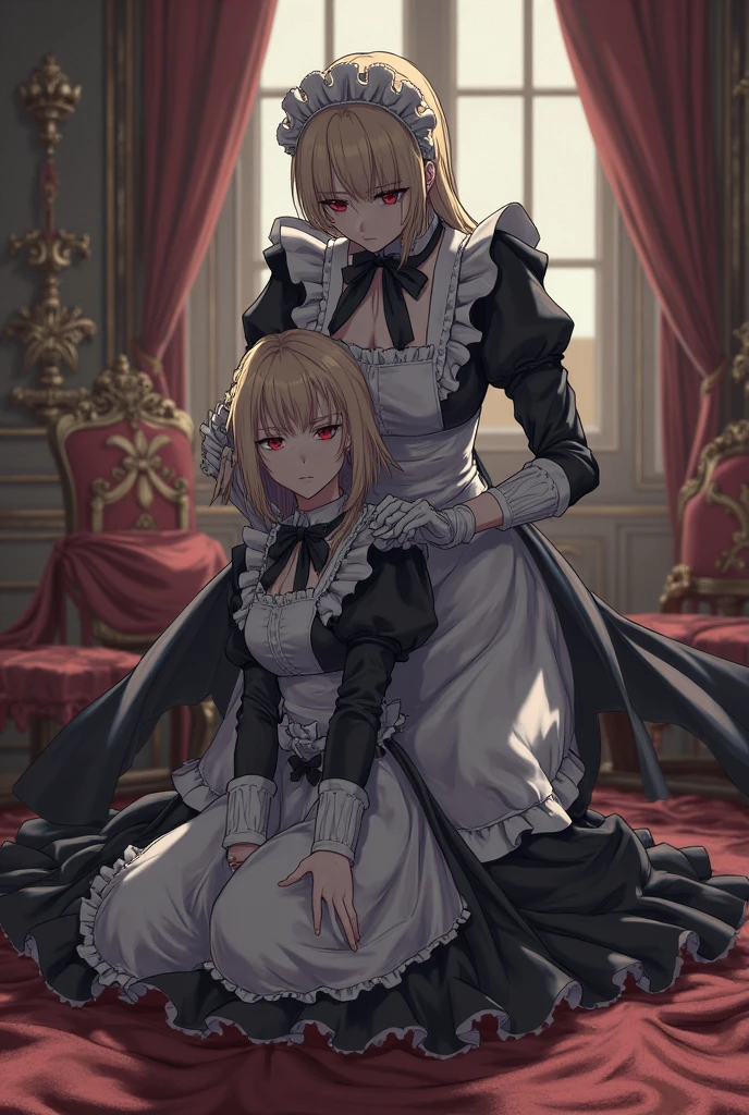 Kimi wore black gloves and a white shirt from where a tie hung—for the top. On her bottom, she wore a short black skirt with compact black tights under it. Her large chest threatened to tear the buttons