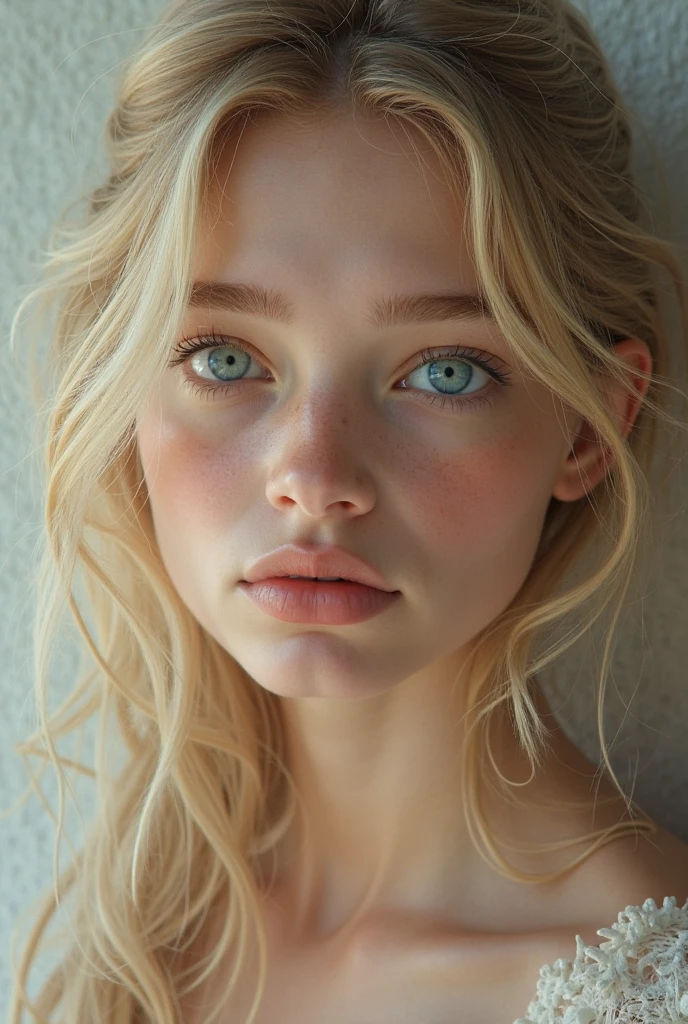 1girl in, age19, Solo, Aesthetic artwork, irish, wavy strawberry blonde hair, shoulder length hair, gray eyes, light grey eyes, pale skin, A-cup, small breasts, runners body, (textured skin, skin pores:1.1), goosebumps, taking selfie in the shower with wet body, close-up, no hands