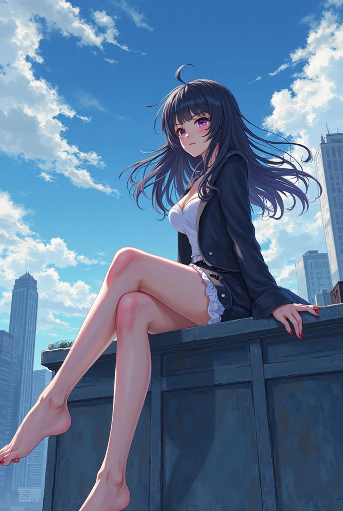 Masterpiece, absurdity , (intricate details), (colorful), cinematic lighting, extremely detailed CG Unity 8k wallpaper , Hinata \ (Boruto), 1 girl, solo, denim mirror, looking at the audience, smiling, indoors, lavender field, flowers, sky, cloudy sky, wind, floating hair, falling petals, full body, naked, panties