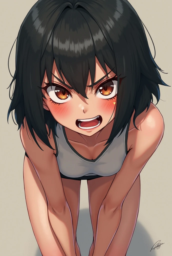 ((masterpiece)), (anime:1.3), ((Highest quality)), (RAW Photos:1.2), (Professional photography:1.3), (High resolution), (12 years old), 8K, Cinema Lighting, Disheveled Hair, (Exposed small breasts), Denim hot pants,(Pure white glossy hair),(Short hair with outward curls:1.3) ,(Healthy dark skin),A badly tattered and torn camisole, (Dirty oversized white camisole), Slim and small breasts, (PAW Pose),(Double teeth), (Open your mouth),(Sticking out tongue), Textured skin, Cat ear,Fluffy dog tail ,Light brown hair, Cute beautiful girl, break, ((Highest quality)), (Sitting at the end of an old pier), Slums,