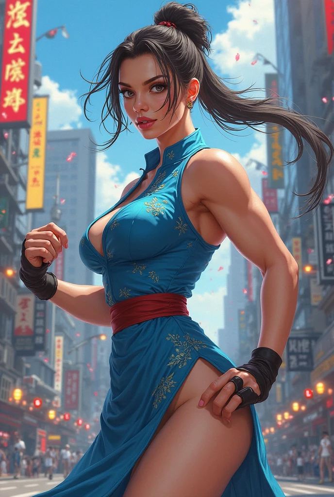 Pinup Chun-Li, sexy pose, Street Fighter Game, Artgerm style, sexy, braid hair