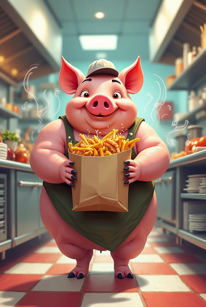 Fat pig human eating