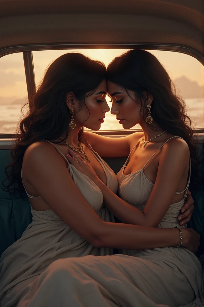 Isabela Merced and friend, standing in a fjord, kissing, smiling, bob_cut hairstyle, full lips,black long blue transparent dress with plunging neckline, no underwear, captivating, Wet, (big breasts:1.3) and well-defined blue eyes, Lee Jeffries Award-winning photo, Kodak Film Photography, Kodak Lens Portra 400 Camera F1.6, extremely detailed, amazing, Fine details, rich colors, Hyper-realistic realistic texture, Dramatic lighting, UnrealEngine, Trending on ArtStation, CineStill 800 Tungsten, photo realistic, RAW Photo, TanvirTamim, high quality, High resolution, sharp focus, extremely detailed, photo by arny freytag