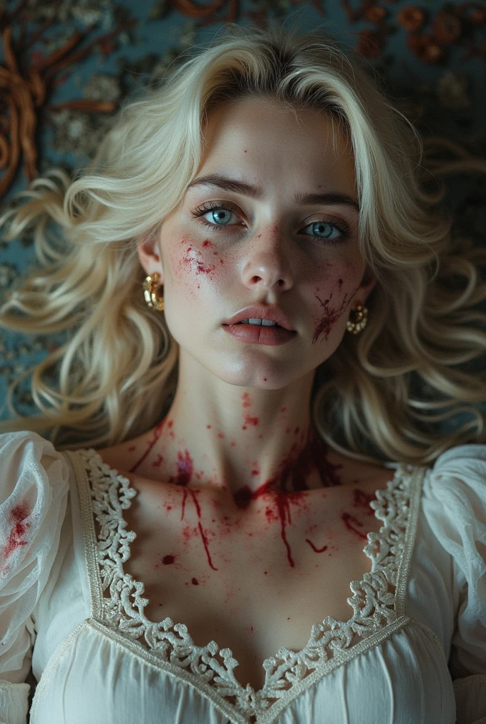 (((a deep reddish wound crosses her left cheek))) fair complexion, woman around 19 years old, natural white hair, distinctive green eyes, wearing kohl, slender and graceful, beautiful, candlelight in a medieval setting, ultra sharp focus, realistic shot, medieval female clothes, tetradic colors (scar:1.4)
