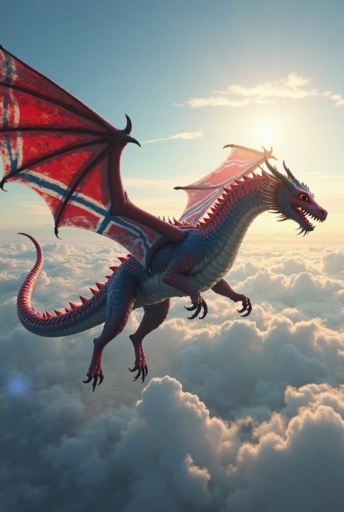 bandeira azul, red and white with a half-hawk dragon