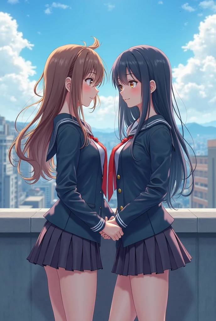 (((standing in a futuristic city、Two innocent and sweet high school girls :1.2))), ( A strong wind blew their skirts :1.4), ((( ????????? with my gun :1.2))),   beautiful straight hair ,  brown hair, ,   beautiful eyes , ((細い????, ????:1.2)),  slim figure, (( thin waist:1.2)), ( Japanese Idols, ,  beautiful girl), (perfect ???????:1.2),  beautiful ???????,  beautiful ???, (  better quality 、  better quality 、masterpiece、super high definition、Reality:1.37), ( Detailed eyes and faces :1.3、 professional photographic techniques)、( detailed arms 、Correct action:1.1)、(( Beautiful hair and skirts swayed in the wind :1.3)), ((( mini skirt)))
