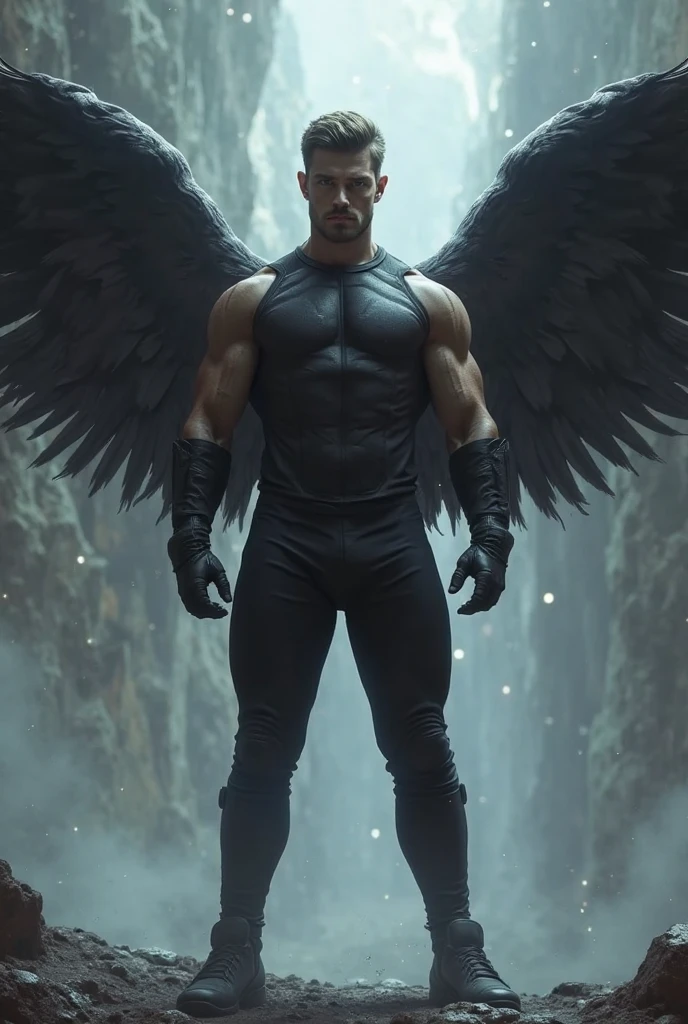 (((angel caido!angel!big black angel wings!Gothic))),perfect composition,!)), ((Unintentionally exposing chest muscles.))body hair, ((hairy chest++)), elegant macho, elegant barbilla de chad, Elegant and attractive, Elegante y elegant, elegant hombre, Attractive man, masculino y elegant, elegant, posing attractive, Attractive man, Attractive man, 35 year old man!Raise your little head,Chimney(first portrait!))(short mustache)head space!Charming and serious look..,(hombre elegant,Dressed in an embarrassing posture,Perfect body anatomy,Beautiful man face detail,perfect foot,perfect hand!Ultra low angle shot!An image of a character with a necklace.., muscular man, realistic muscles, human representation style, Gothic, meritocracy, at the romantic academy, garbage, Aestheticized violence, whole body, dark gym, coloring Waiting to start