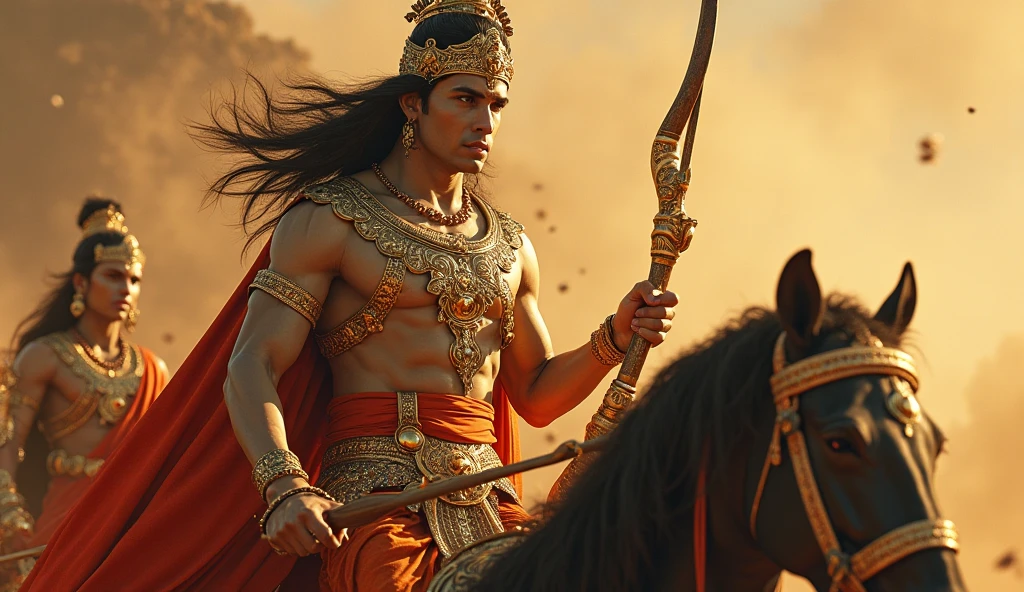 Nice view of Krishna riding charriot with arjun in mahabharata 