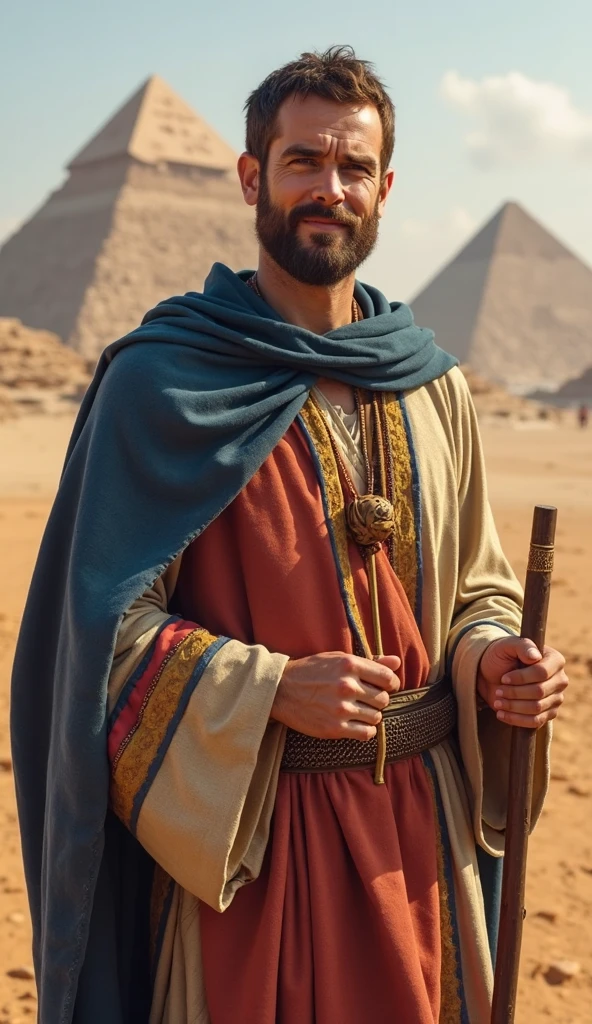 Israeli man in ancient clothing, seeing hill