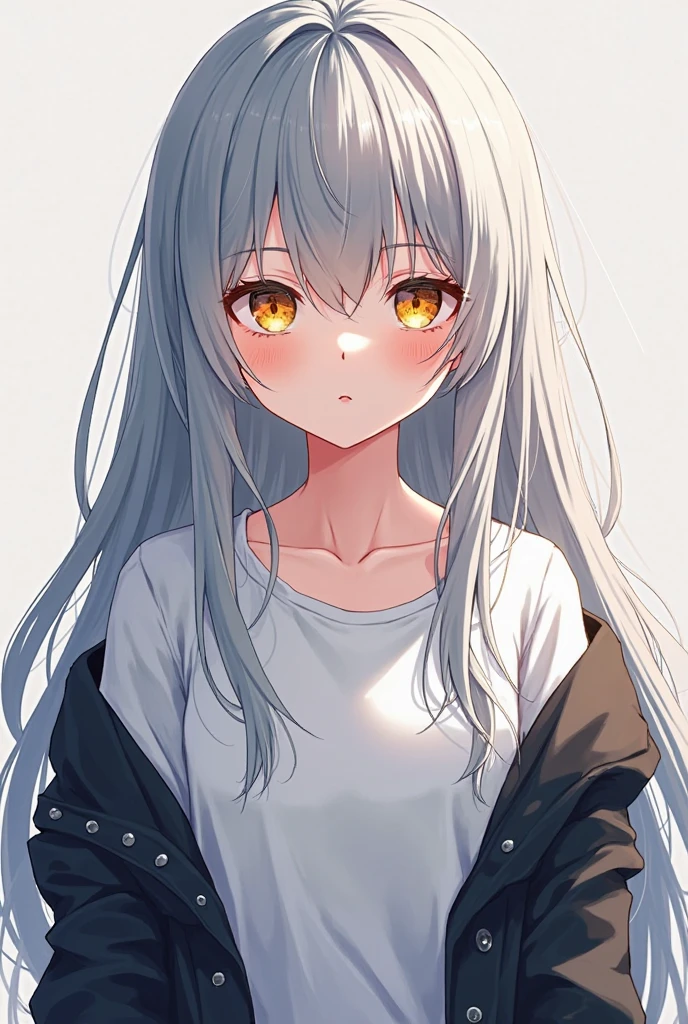 Demi-Human, wolf, girl, Silver hair, Gold eyes, anime, white t-shirt, Clothes are loose